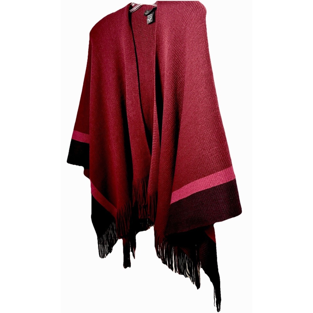 Fringed Sweater Cape OS Shawl Burgundy Pink New York & Co Open Casual going Out